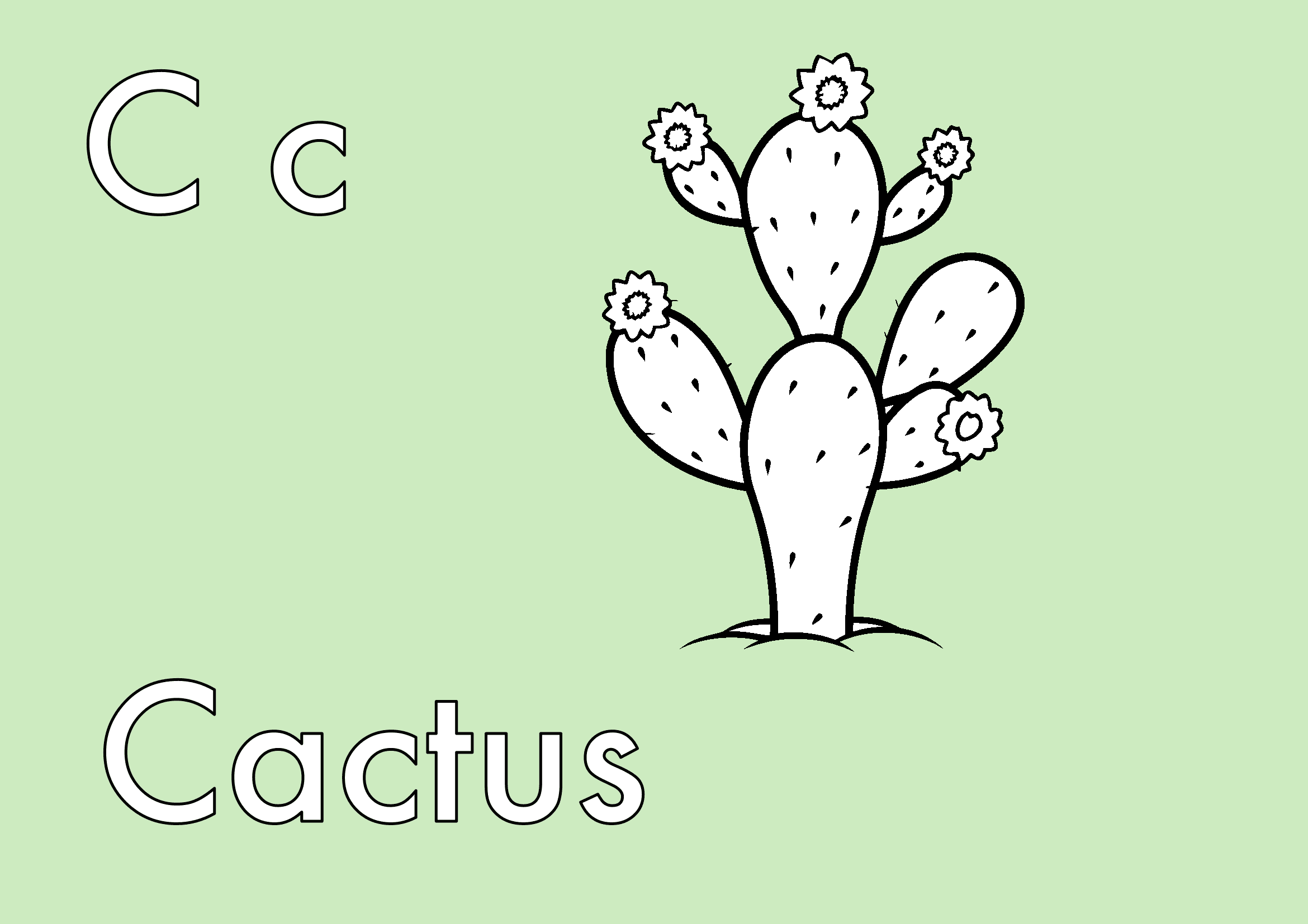 Dibujo de Letra C de Cactus (Nopal) de México para colorear