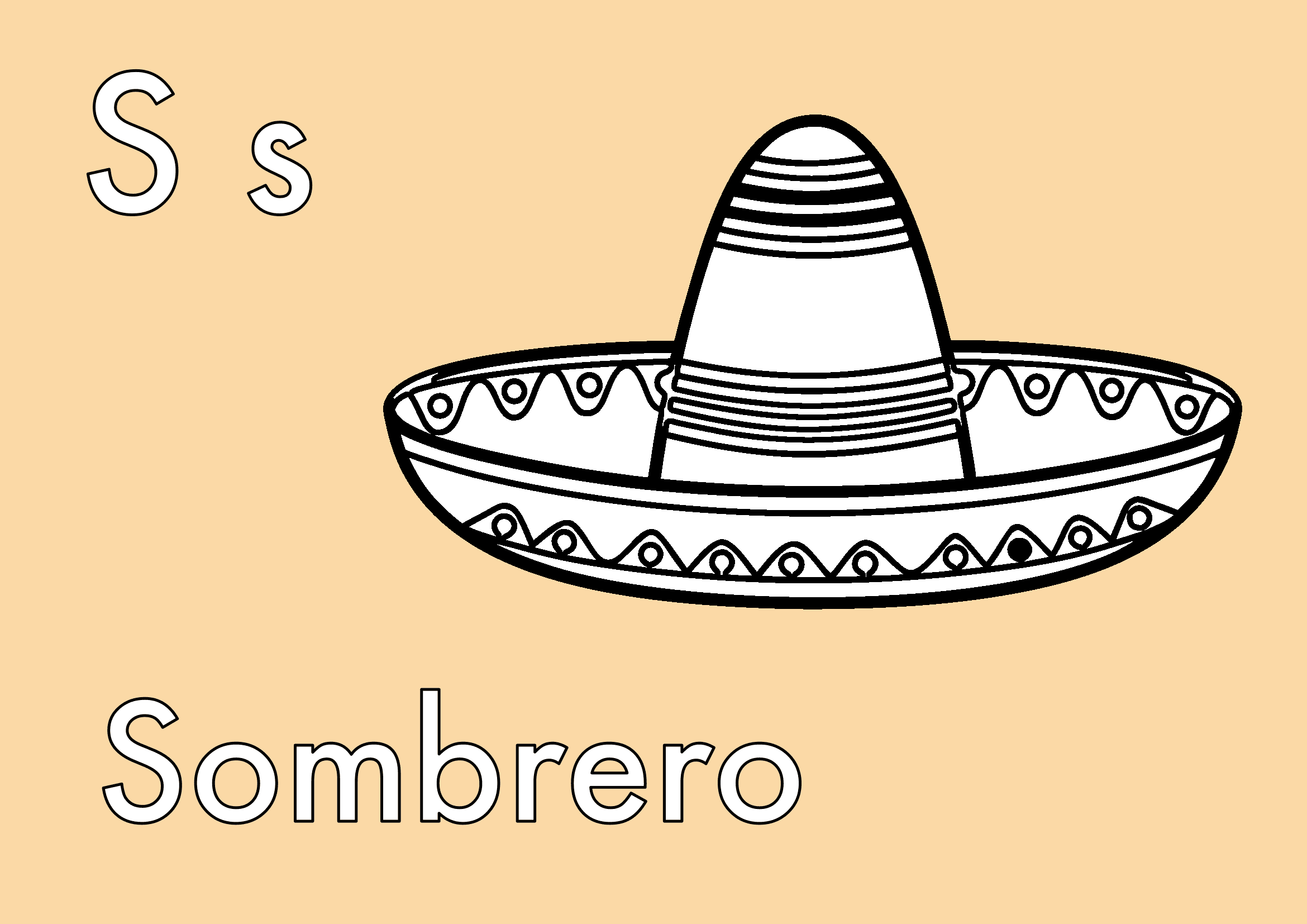 Dibujo de Letra S de Sombrero Mexicano para colorear